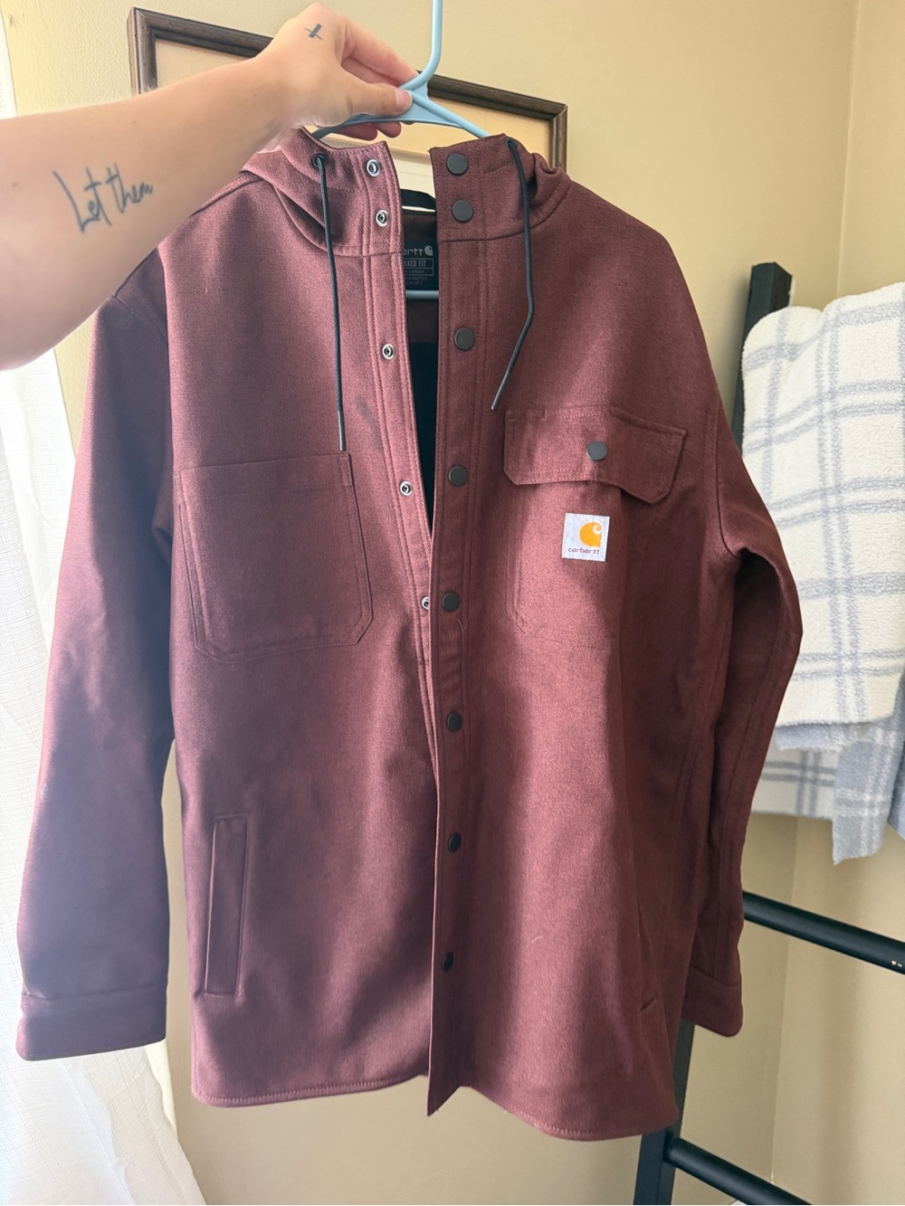 Carhartt Men’s Hooded Work Jacket in Deep Burgundy
